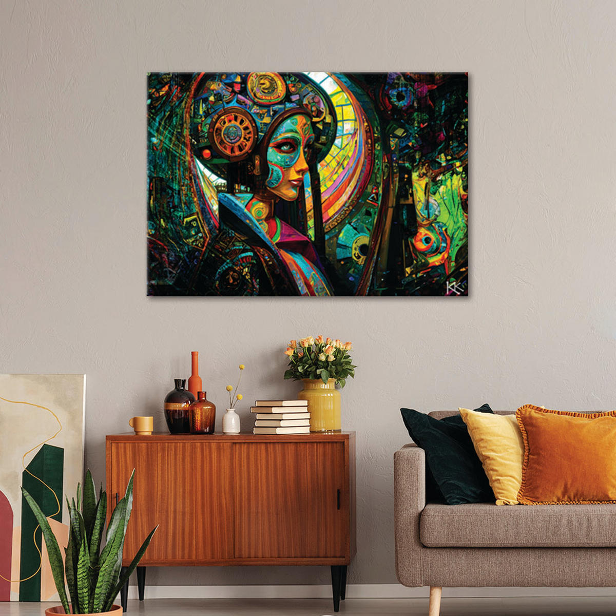 WANDBILD frau abstrakt surrealismus - Multicolor, Textil (60/40cm) - Feeby