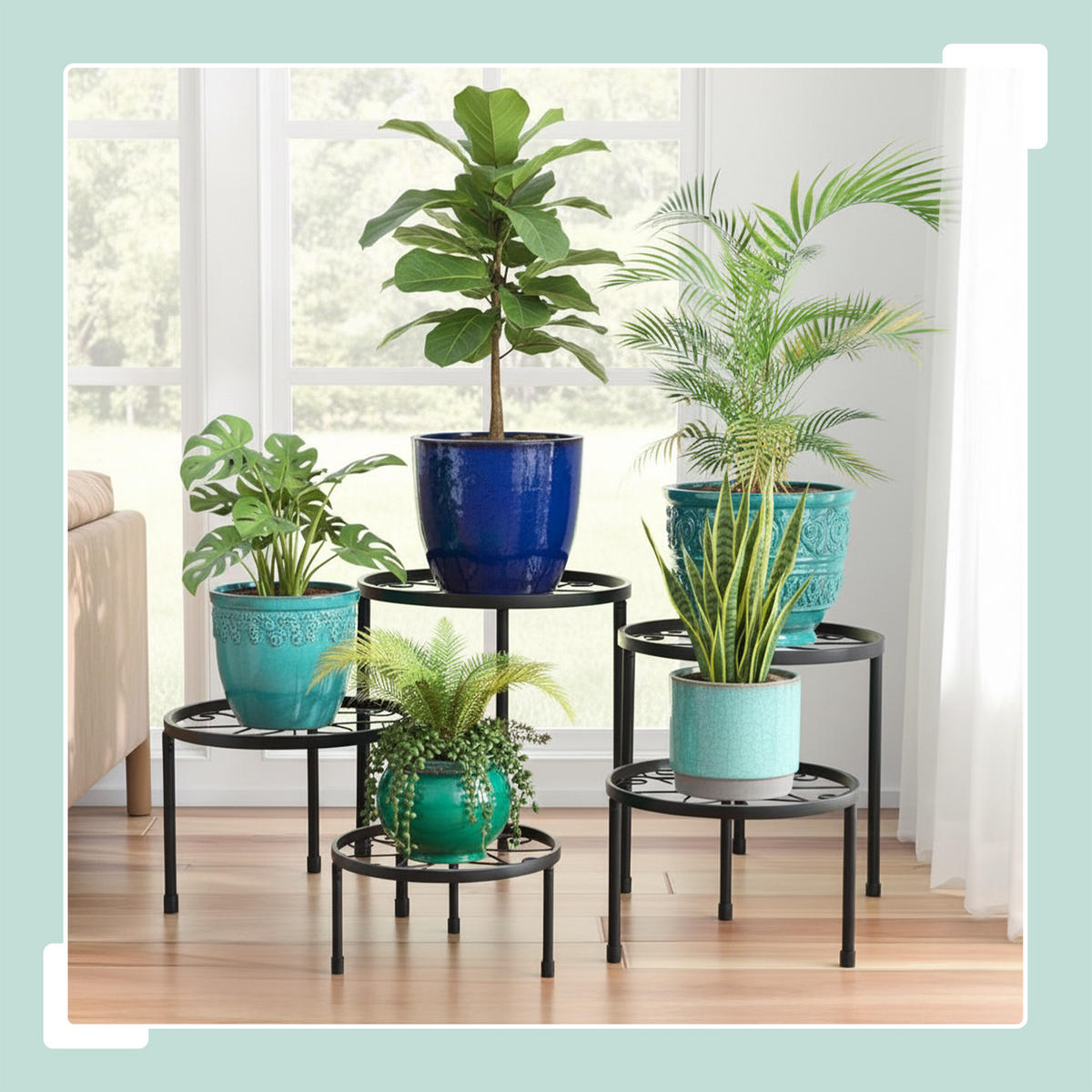 5DÍLNÁ sada stojanů na květiny - černá, kov (30/20/30cm) - Relaxdays