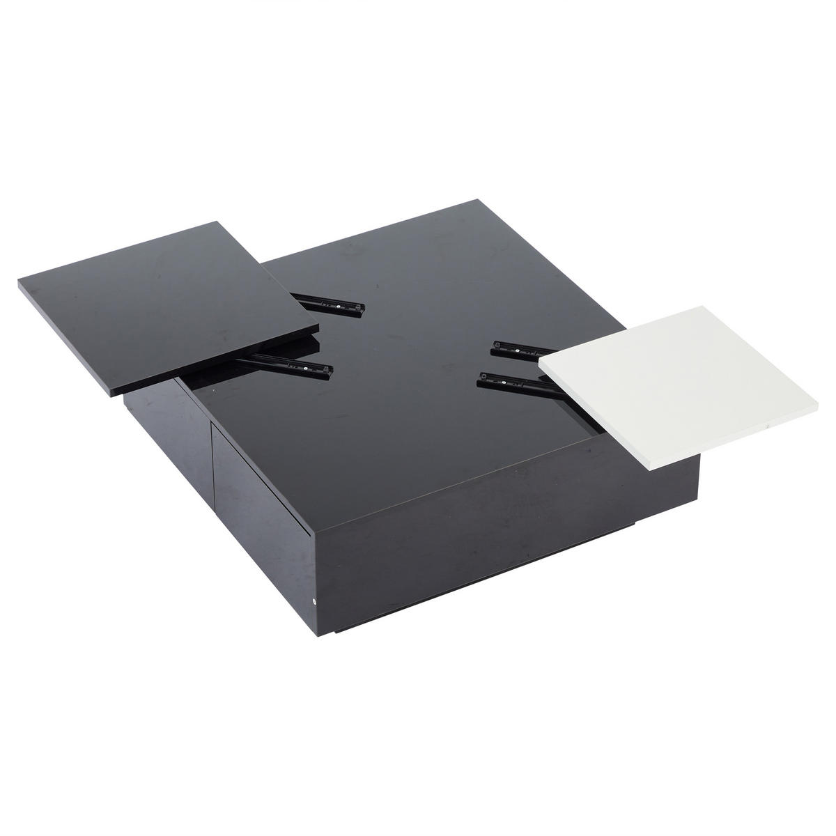 COUCHTISCH 75/75/33,5 cm hochglänzend schwarz mit weißen Kontrasten und verschiebbaren Tischplatten - Schwarz, Holzwerkstoff (75/75/33.5cm) - OKWISH