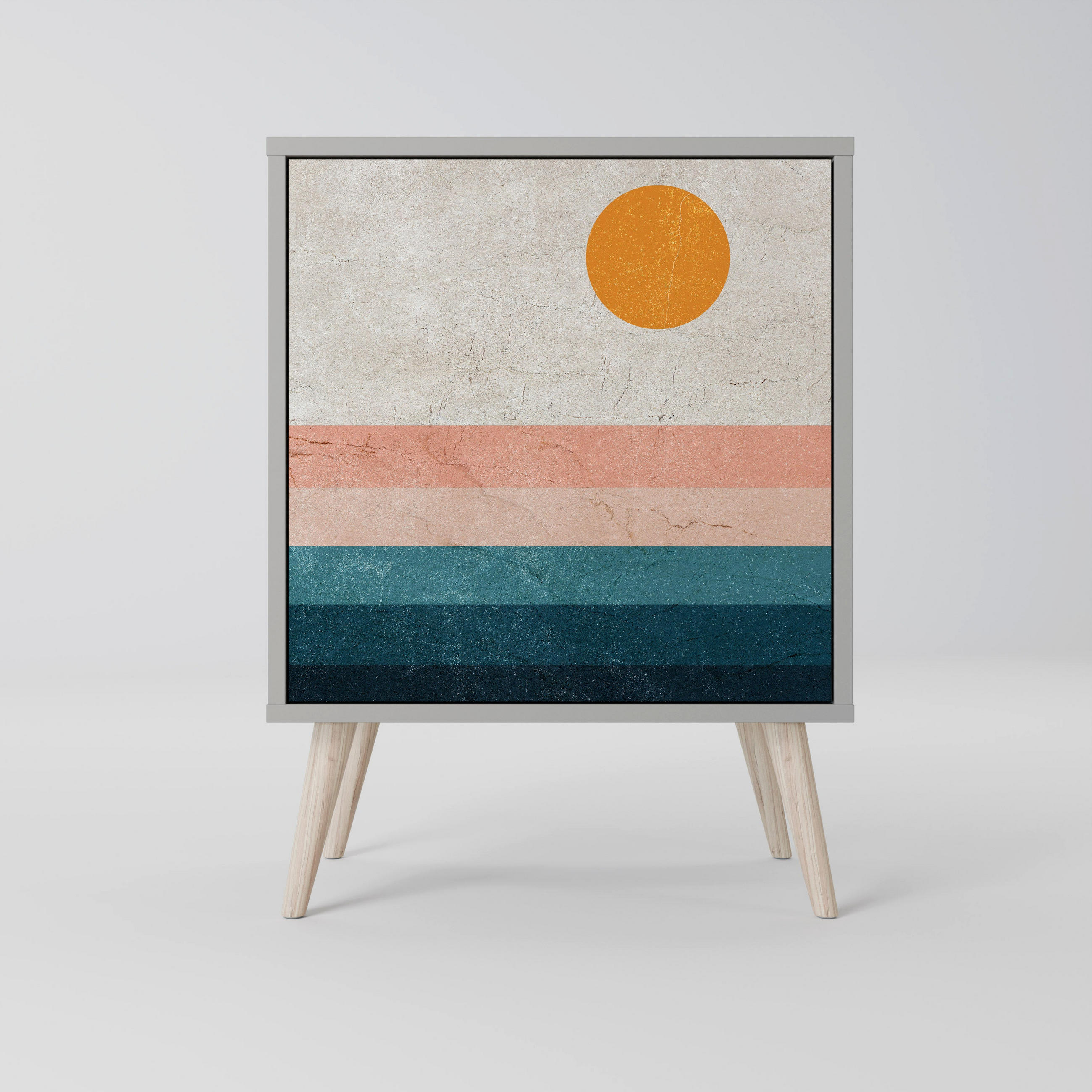 SIDEBOARD TWO HALVES, Grau, 57,5x42x77,5 cm, Schräge Buchenholzfüße - Buchefarben/Multicolor, Holzwerkstoff/Buchenholz (57.5/77.5/42cm) - SpaceRebels