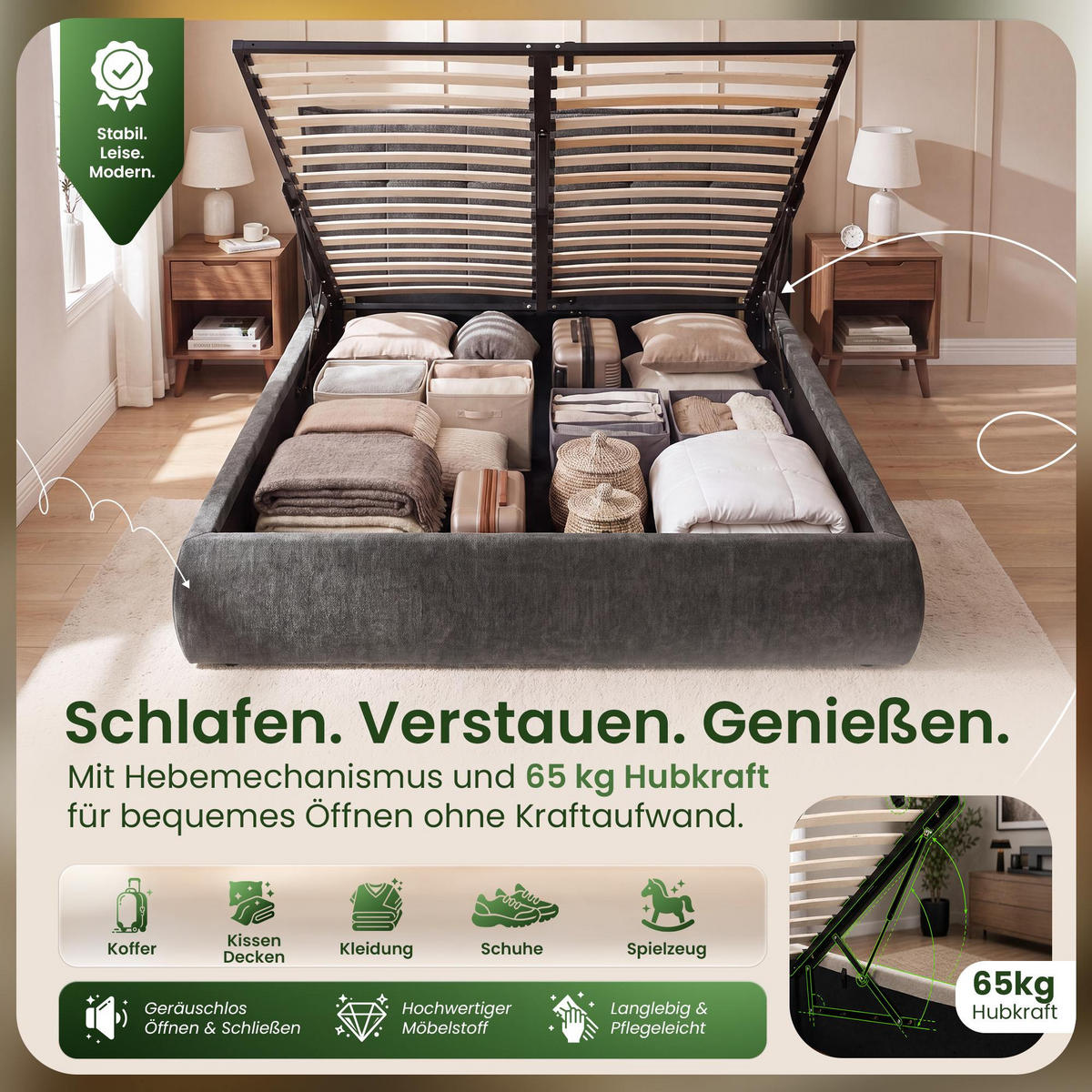 POLSTERBETT 160 cm/200 cm cm Stoff Dunkelgrau - Dunkelgrau, Textil (178/220cm) - CLP
