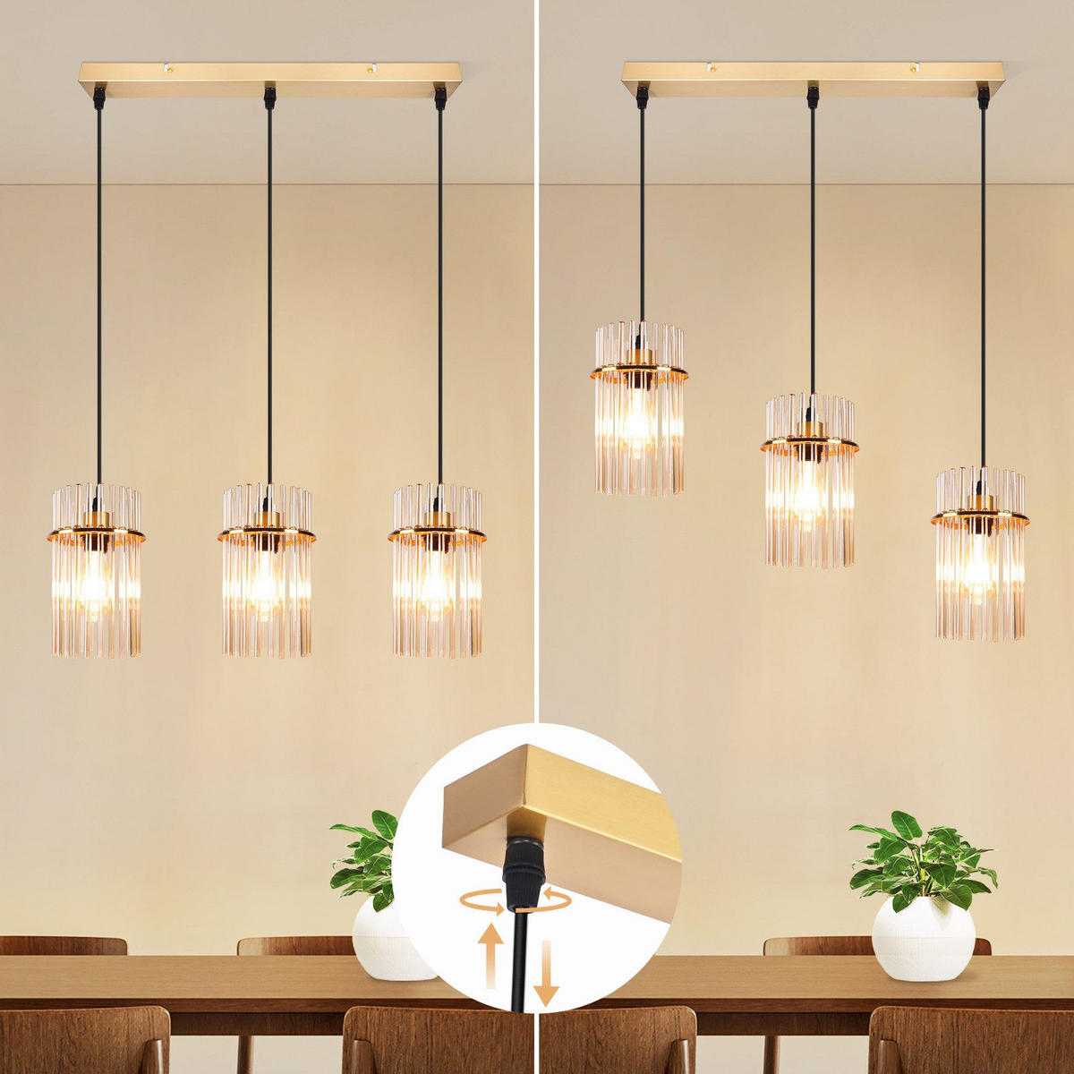 PENDELLEUCHTE BARSINGHAUSEN Ⅲ 48/5/150 cm - Goldfarben, Metall (48/5/150cm) - Nettlife