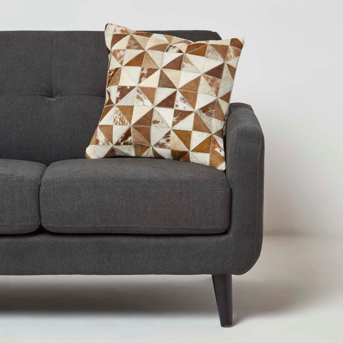 PATCHWORK-KISSEN Fell & Leder 45/45 cm geometrisch - Multicolor, Leder/Textil (45/45cm) - Homescapes