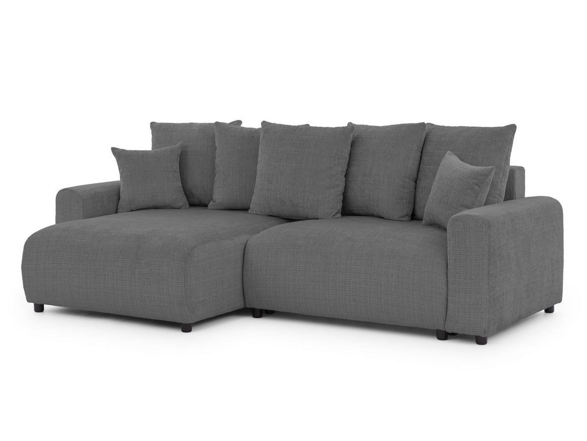 ECKSOFA Calma mit Schlaffunktion und Bettkasten im Bumpy-Design aus weichem Grau Chenille-Stoff - Ottomane links - Beige/Schwarz, Holz/Kunststoff (140/239cm) - S-Style Möbel
