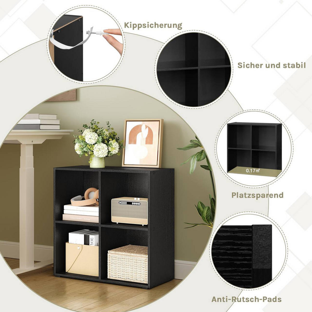 BÜCHERREGAL mit 4 Fächer, Holzwerkstoff, Schwarz - Schwarz, Holzwerkstoff (59.6/59.8/29cm) - Woltu