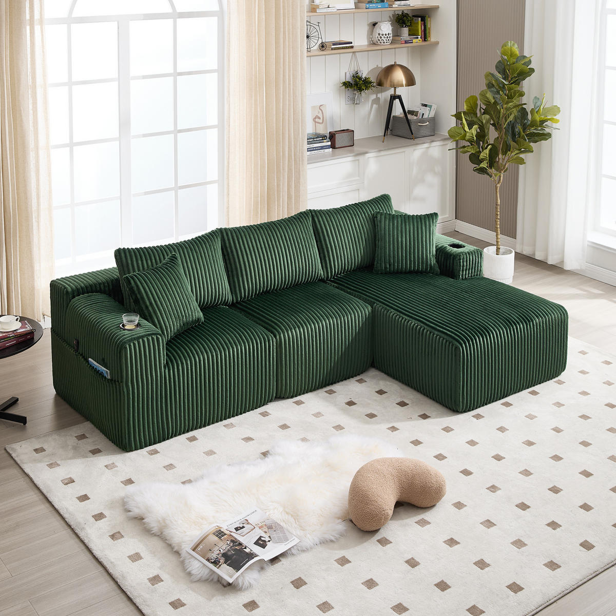 ECKSOFA 257/90-160/62 cm Smaragd aus Cord mit Chaiselongue - Smaragdgrün, Textil (160/257cm) - OKMYHOME