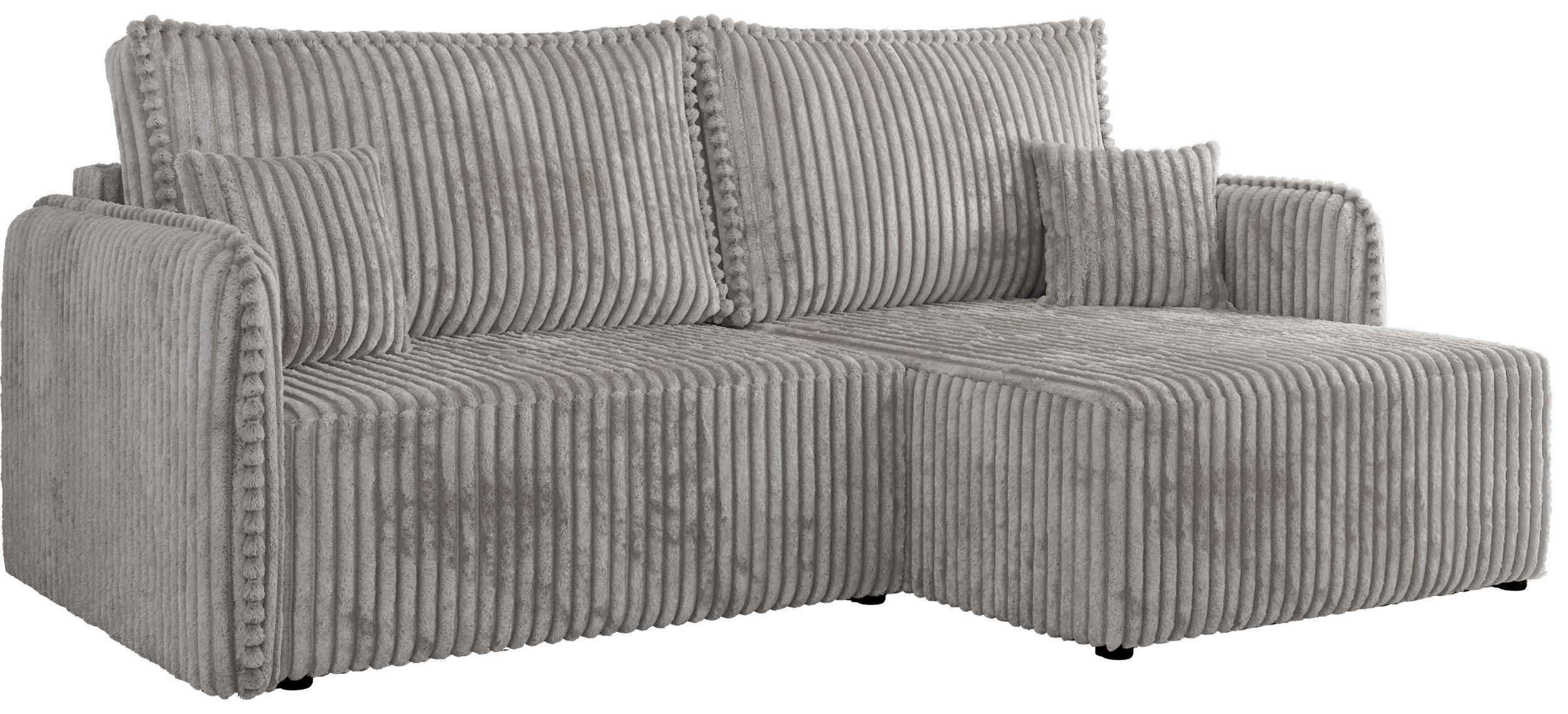 ECKSCHLAFSOFA MESTO L Hellgrau Cord - rechts - Hellgrau/Schwarz, Kunststoff/Textil (147/227cm) - MKS