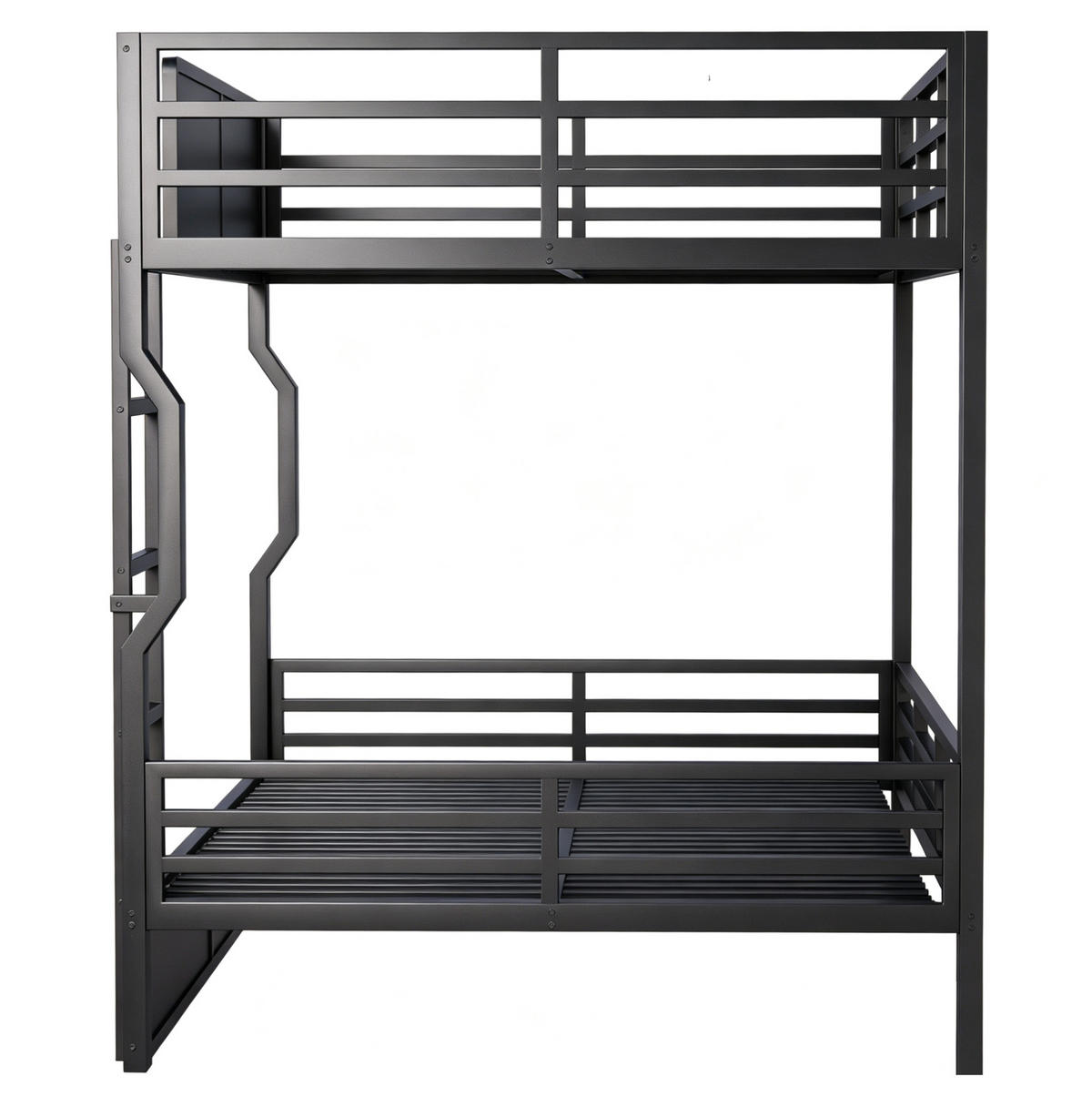 ETAGENBETT Metall & MDF 140x200 cm Schwarz mit LED-Beleuchtung und Treppe - Schwarz, Holzwerkstoff (140/200cm) - Modfu