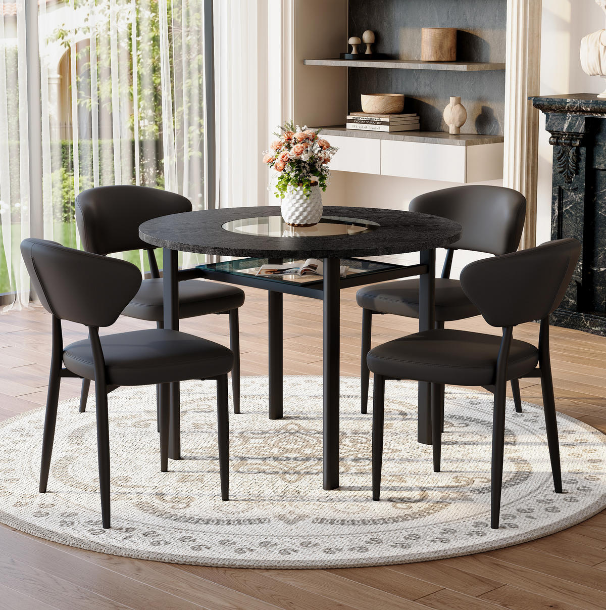 ESSTISCH-SET 100 cm Schwarz mit 4 Stühlen - Schwarz, Metall (100/76/100cm) - Meubliv