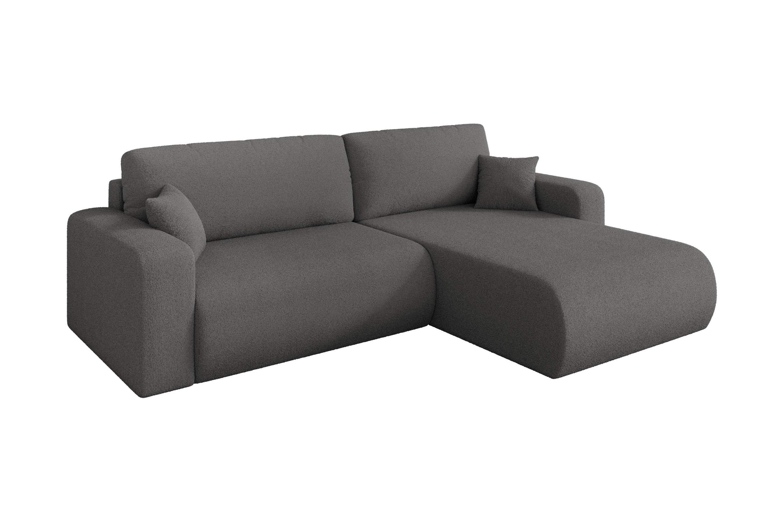 ALTDECOR ROHOVÁ SEDAČKA s funkcí spaní, otoman vpravo BERY-L 276x193x88 šedá bouclé