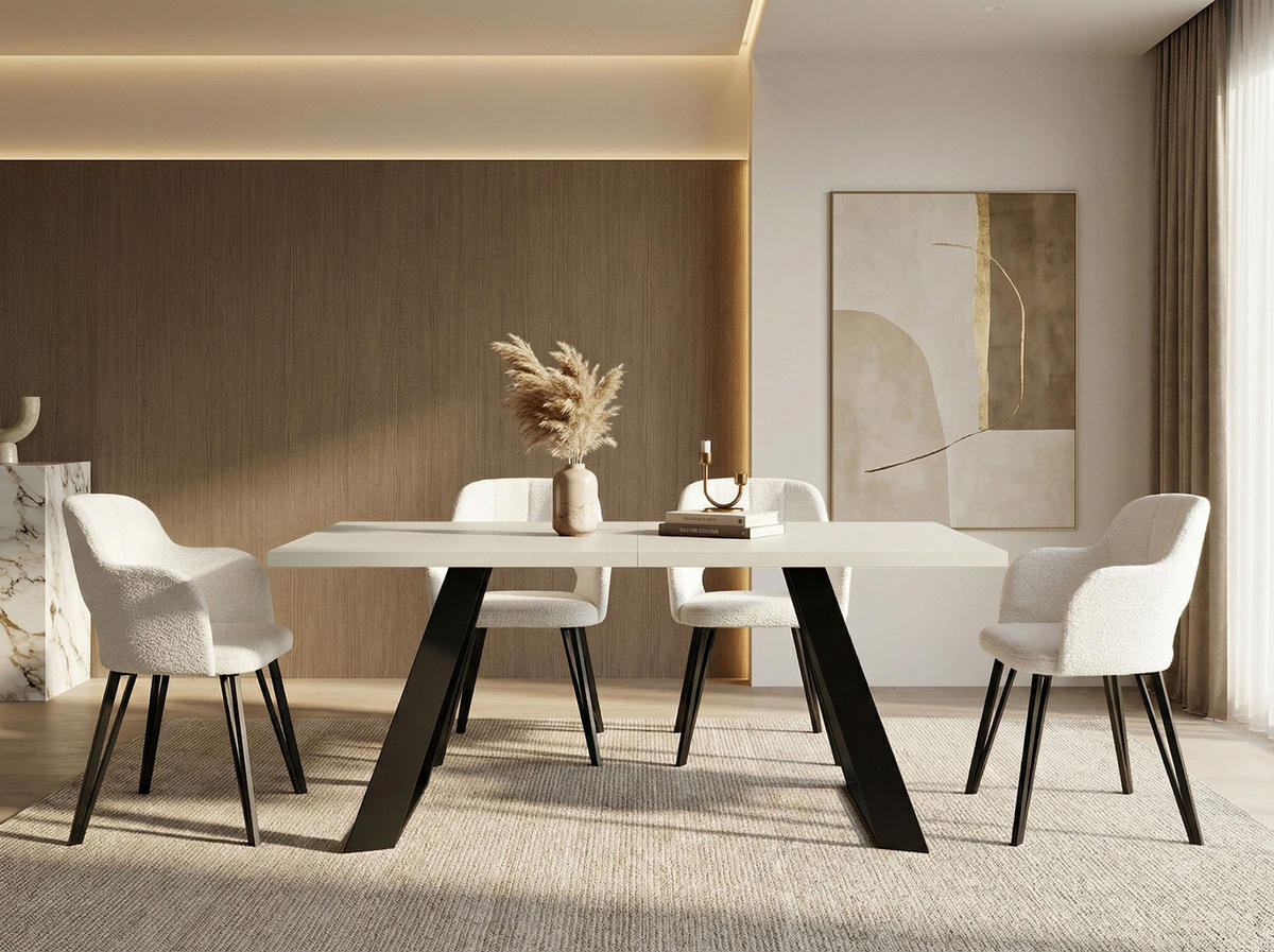 ESSTISCH Colter rechteckig ausziehbar, Weiß 160-260/90/76 cm - Schwarz/Weiß, Holzwerkstoff/Metall (160/90/76cm) - WFL GROUP