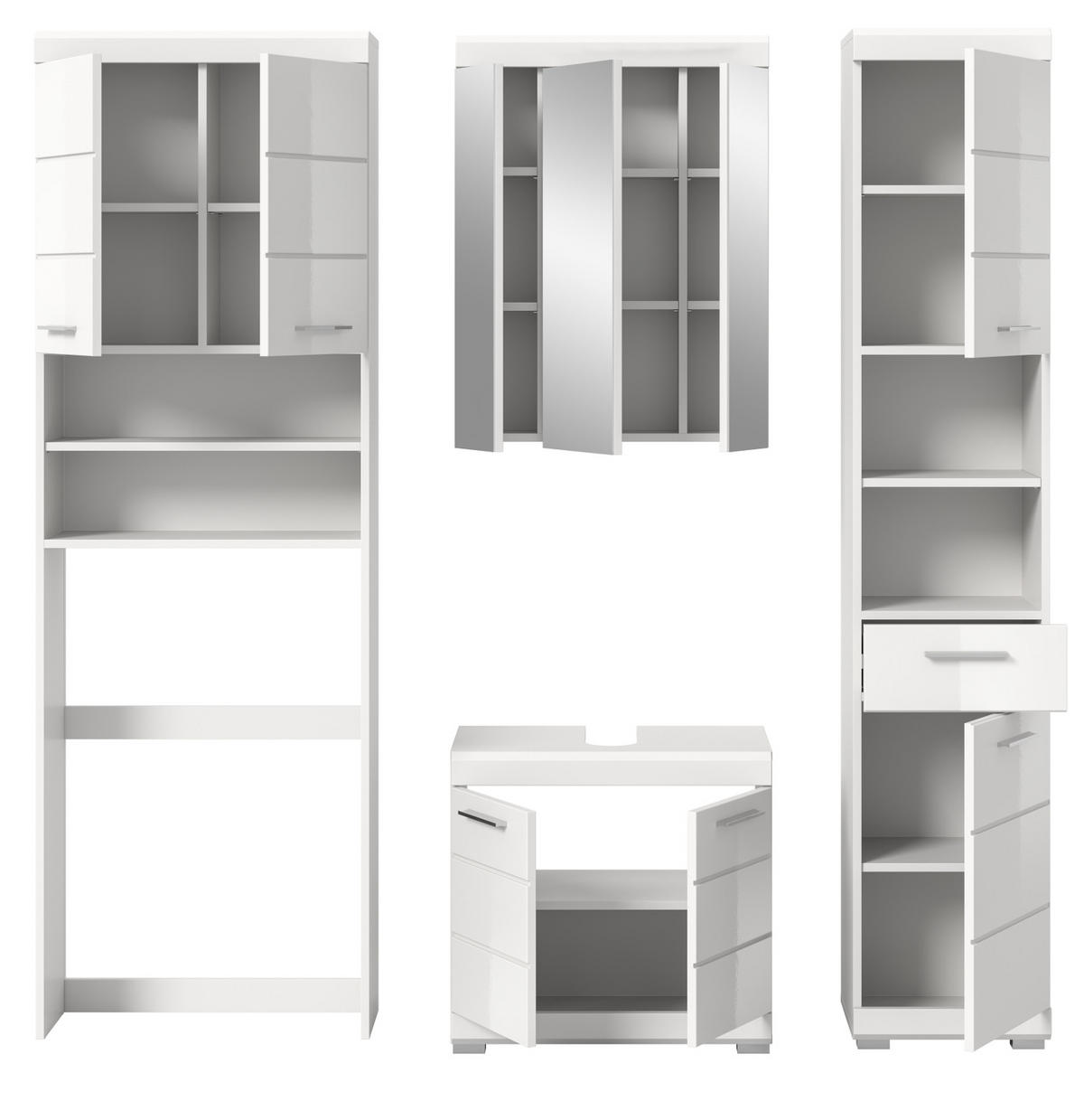 BADMÖBEL-SET weiß Hochglanz 4-teilig 190 cm, Komplettset mit viel Stauraum - Weiß Hochglanz, Glas/Holzwerkstoff (190/191/34cm) - Inn.Furn