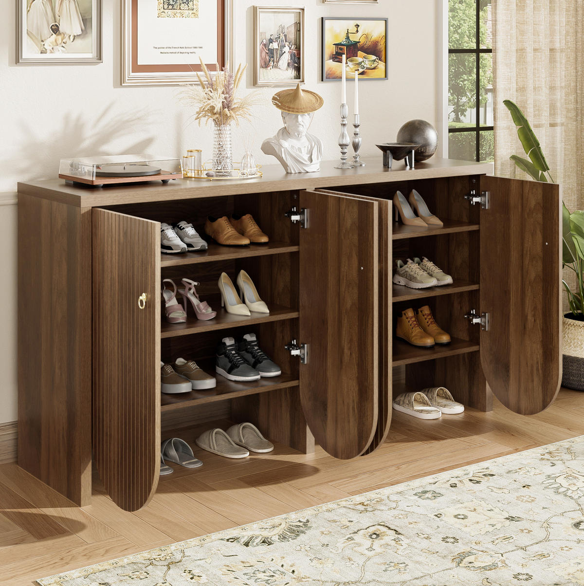 SIDEBOARD 147/40/80 cm in Walnussoptik mit 4 Türen und verstellbaren Einlegeböden - Walnussfarben, Holzwerkstoff (147/80/40cm) - Flora Grace