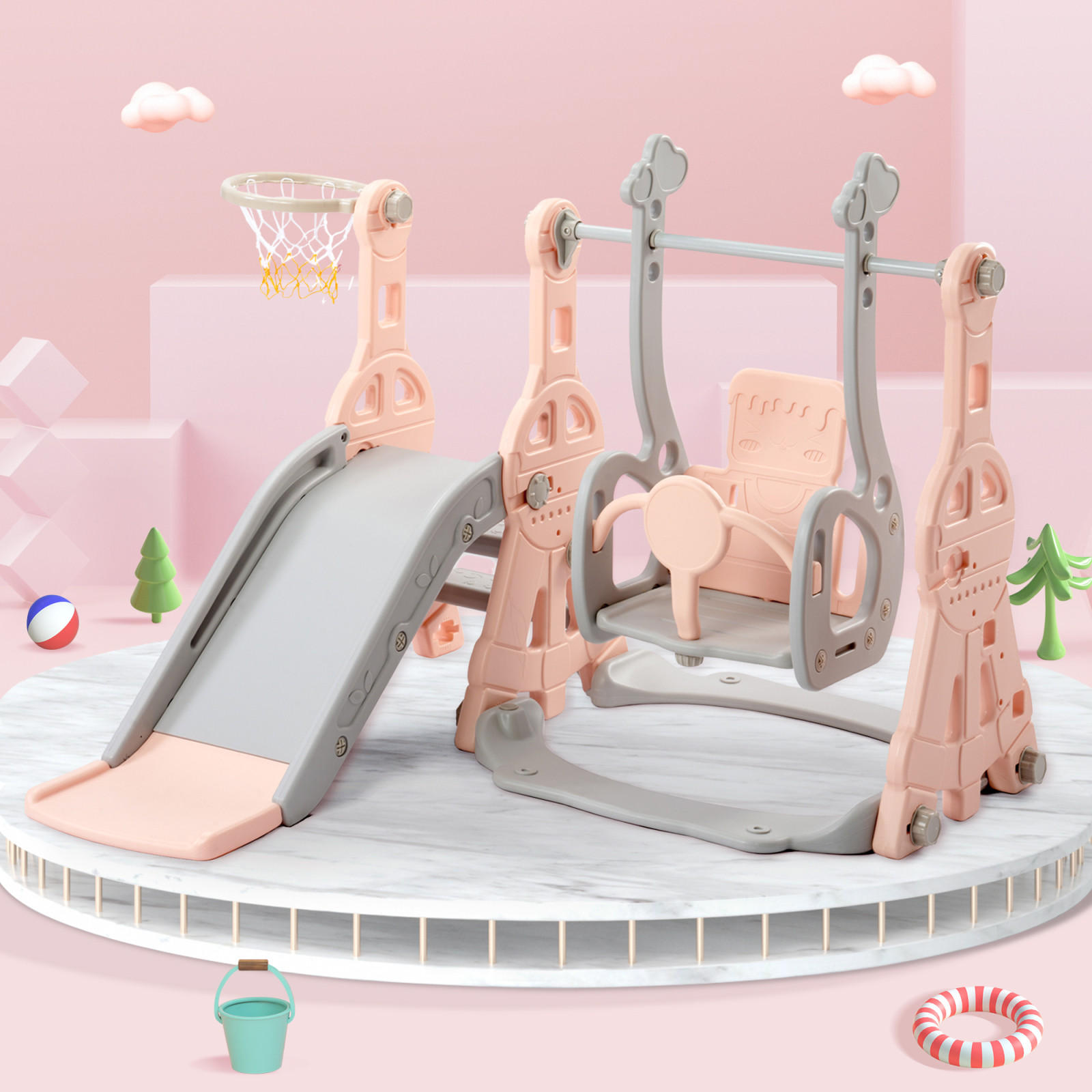 KINDERRUTSCHE 4 in 1, Rosa - Rosa, Kunststoff (140/118cm)