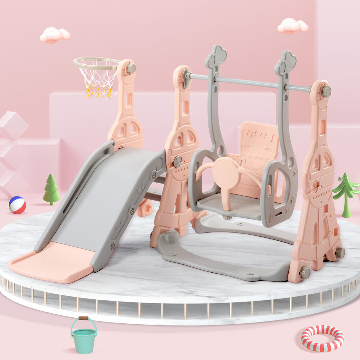 KINDERRUTSCHE 4 in 1, Rosa - Rosa, Kunststoff (140/118cm)