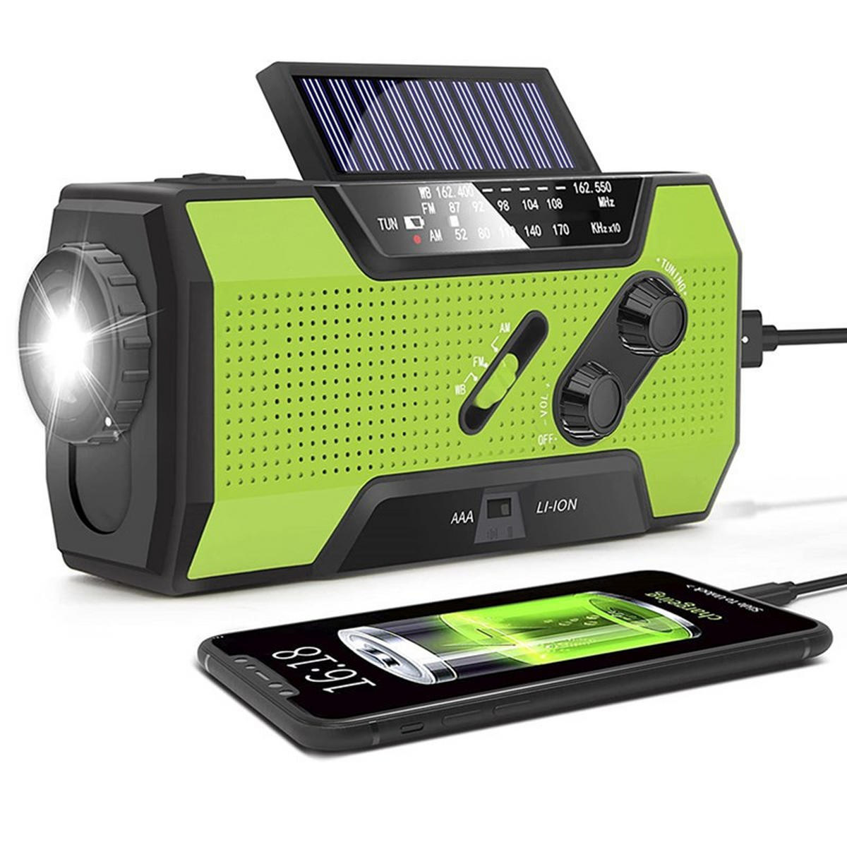 RADIO – FM/AM – 2000-mAh-Akku / LED-Taschenlampe – Grün - Grün, Kunststoff (15.7/7.4/5.3cm)