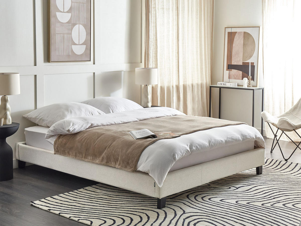 POLSTERBETT mit Lattenrost 160x200 cm Beige Roanne - Beige, Textil (160/200cm) - Beliani