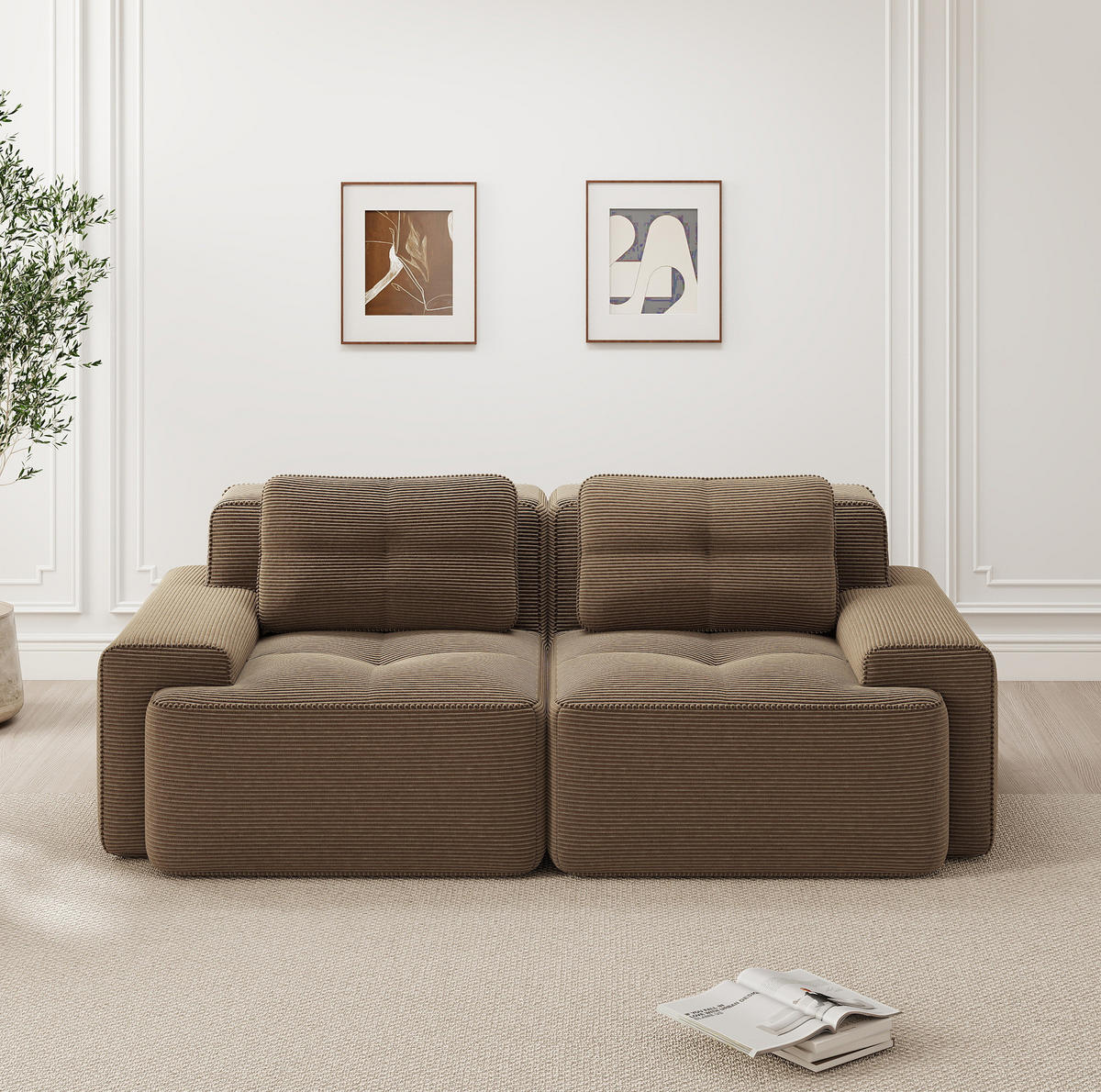 SOFA modular mit Tiefsitz 74 cm Cord Braun - Braun, Kunststoff (104/69/204cm) - Meubliv