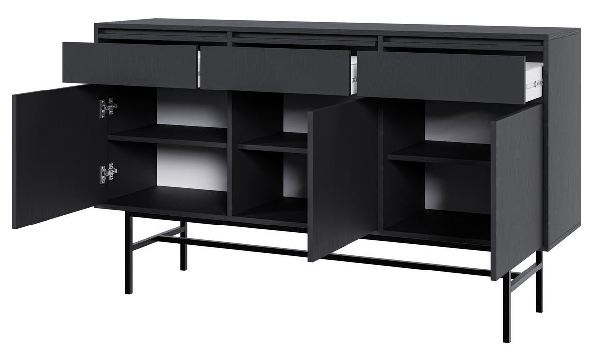 SIDEBOARD Evo Schwarz mit Metallgestell 154 cm - Anthrazit/Schwarz, Holzwerkstoff/Metall (154/89/39cm) - Selsey