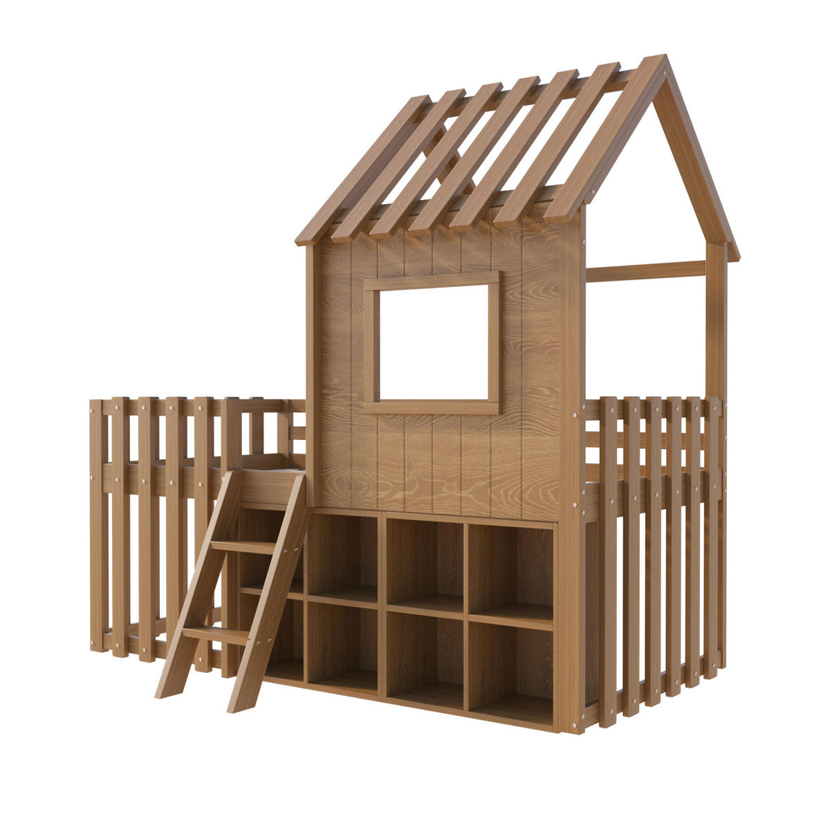 HAUSBETT 90/200 cm natur Holz mit Stauraum und Kletterleiter - Naturfarben, Holz (90/200cm) - OKWISH