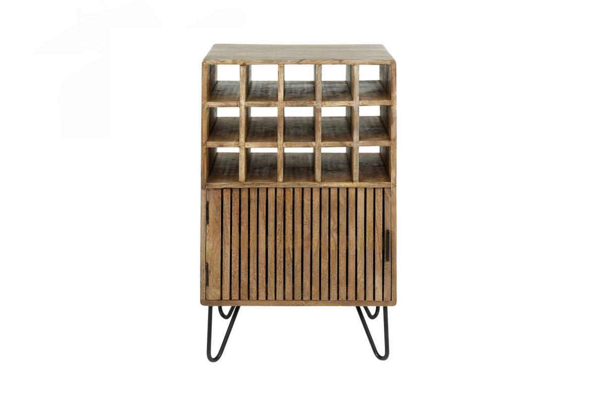 WEINSCHRANK HORTA Braun Holz - Schwarz/Braun, Holz/Metall (56/90/35cm) - KAWOLA