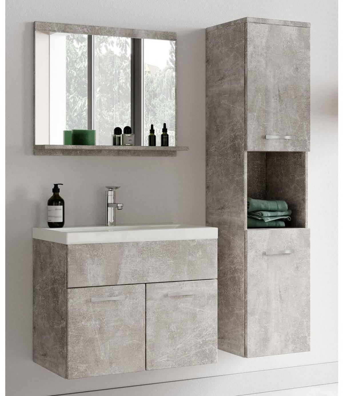 BADMÖBEL-SET Montreal 2 Teile Beton Grau - 60 x 35 x 51 cm - Grau, Holz (60/51/35cm) - Badplaats