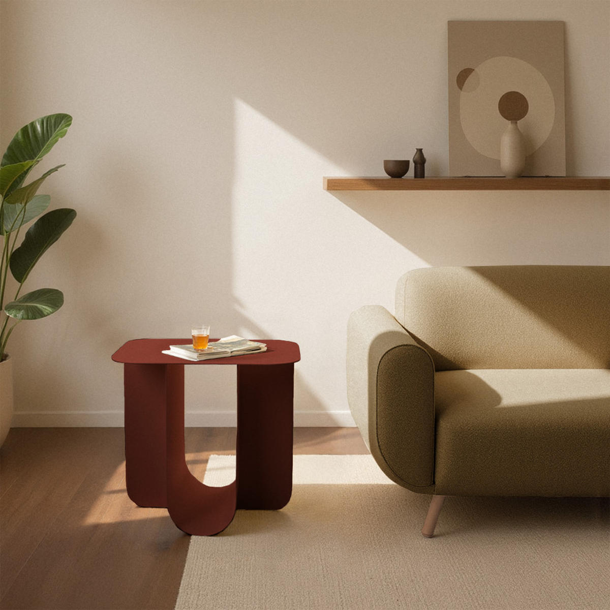 BEISTELLTISCH aus Metall 45x40 cm - Blum - Burgunderrot - Aubergine, Metall (45/40/40cm) - Drawer