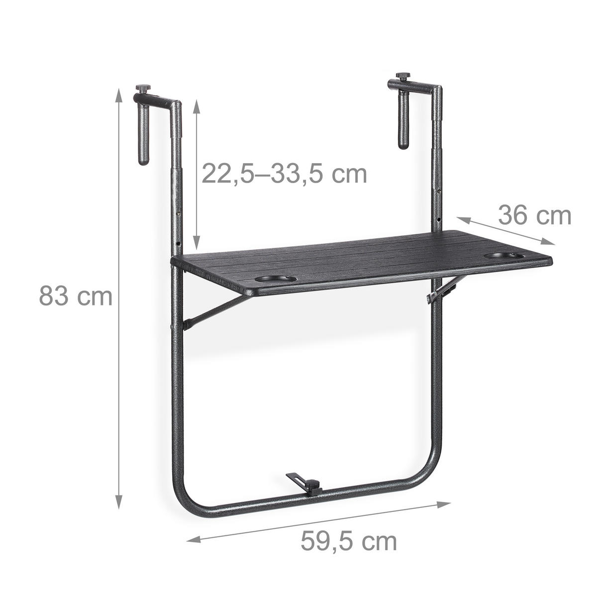 BALKONHÄNGETISCH - Schwarz, Kunststoff/Metall (59/59.5/83cm) - Relaxdays