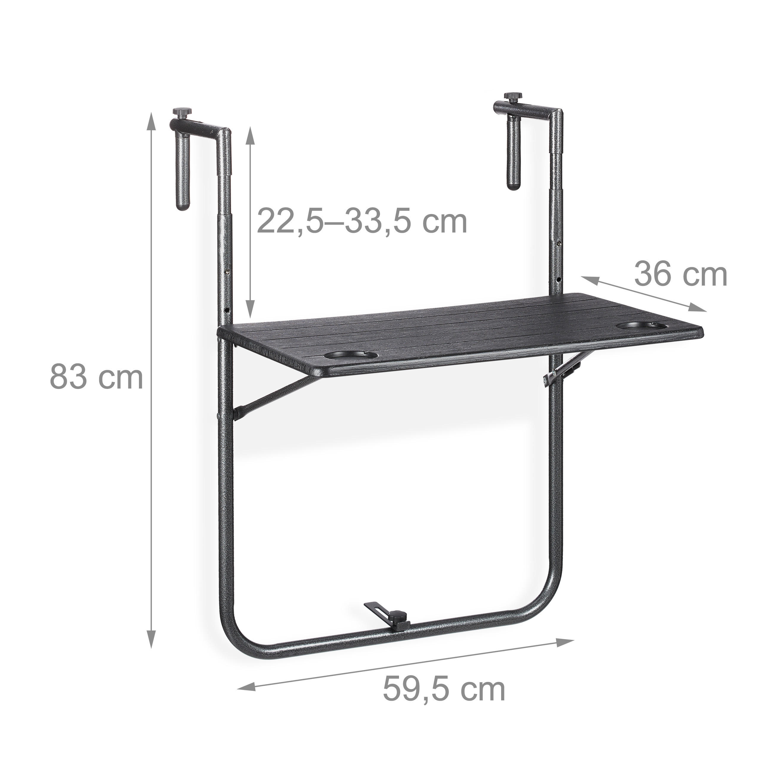 Thumbnail - Relaxdays Balkonhängetisch, Schwarz, Kunststoff, Metall, 59.5x83x59 cm, Balkonmöbel, Balkontische