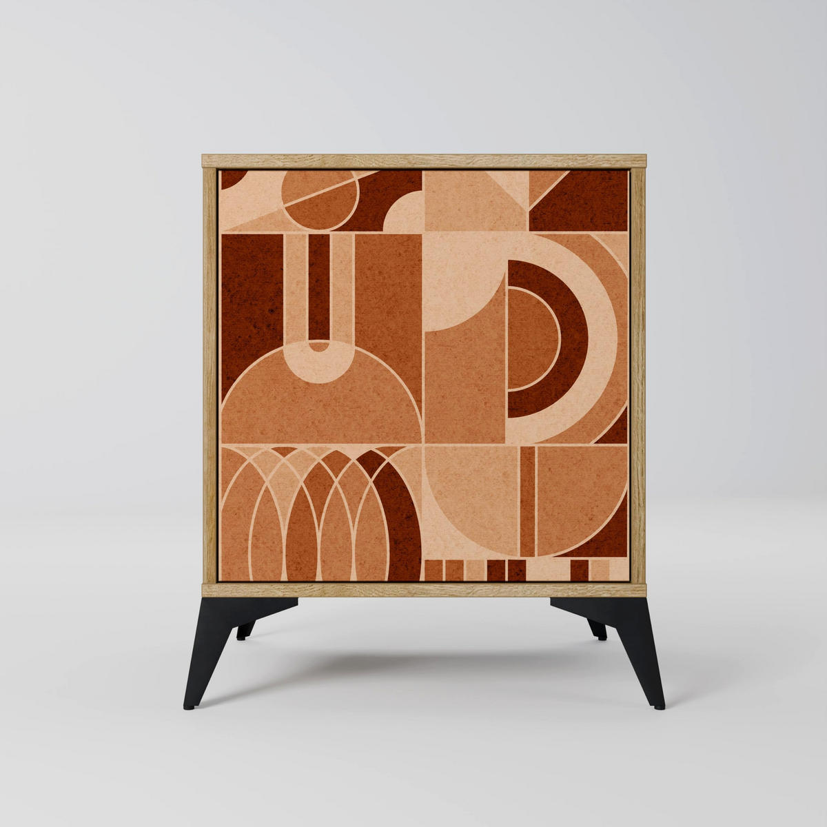 SIDEBOARD PRISM MOSAIC, Eichefarben, 57,5x42x67,5 cm, Schwarze Metall-Rahmenfüße - Eichefarben/Multicolor, Holzwerkstoff/Metall (57.5/67.5/42cm) - SpaceRebels