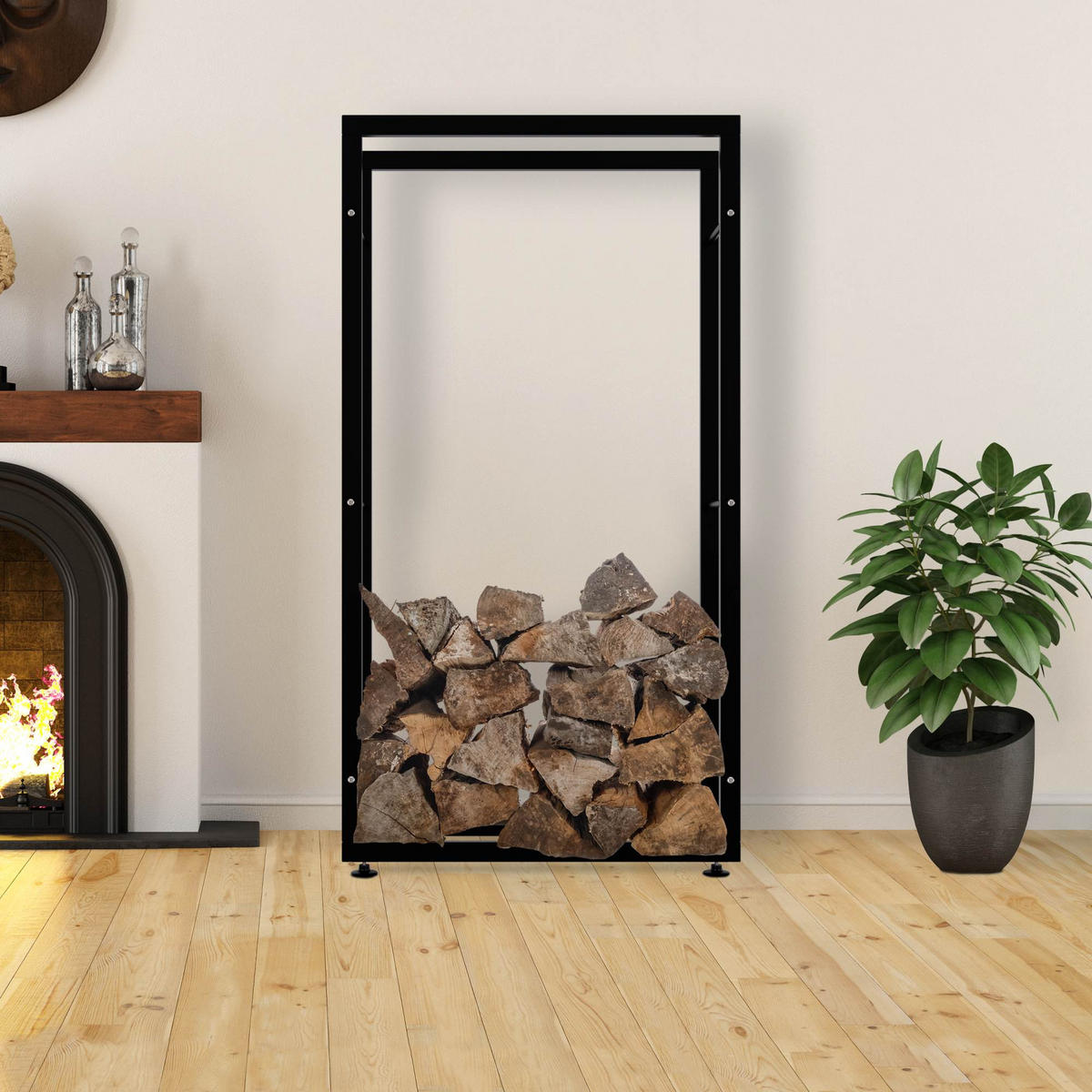 KAMINHOLZREGAL 80/25/150 cm Metall Schwarz - Schwarz, Metall (80/150/25cm) - CLP
