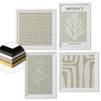 WANDBILDER 4er-Set - 50x50 cm & 40x60 cm Weißer Rahmen - Pflanzen- und geometrische Muster - Weiß, Kunststoff (50/50cm) - ArtPrintCave