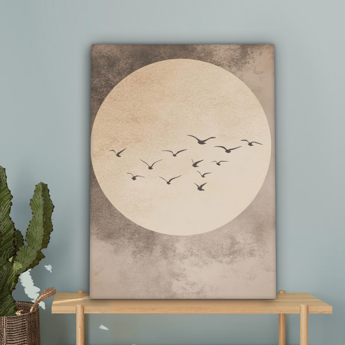 LEINWANDBILD Vogel - Beige - Japanisch 60x80 cm - Taupe, Textil (60/80cm) - MuchoWow