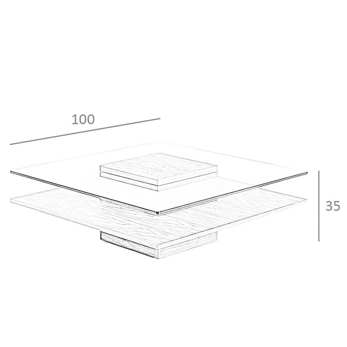 COUCHTISCH Quadratischer Couchtisch aus gehärtetem Glas und Nussbaumholz 100/100/35 cm - Transparent/Nussbaumfarben, Glas/Holz (100/100/35cm) - ANGEL CERDA