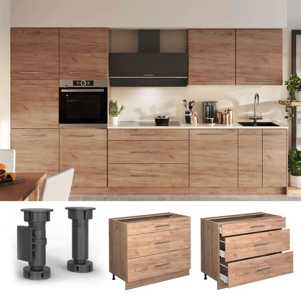 KÜCHENUNTERSCHRANK Fame-Line, Goldkraft Eiche/Goldkraft Eiche, 100 cm, AP Anthrazit - Honigeiche, Holzwerkstoff (100/82/60cm) - Vicco