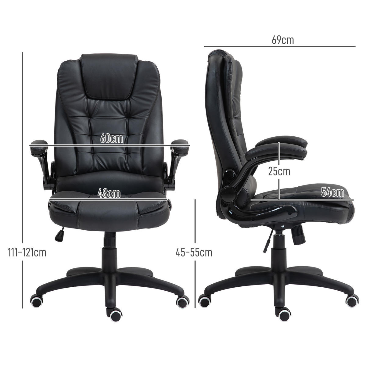 BÜROSTUHL - Schwarz, Kunststoff (69/121/60cm) - HOMCOM