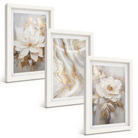 BILDER SET 3er Set - 20x30 cm Weißer Rahmen - Abstrakte Blumen aus Marmor - Weiß, Kunststoff (20/30cm) - TULUP