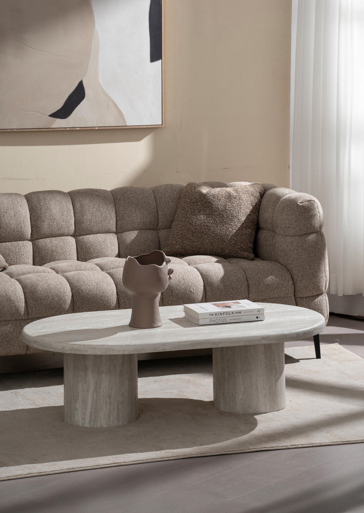 COUCHTISCH - Travertin Hellgrau Dekor - Hellgrau, Holzwerkstoff (70/120/35cm) - home24