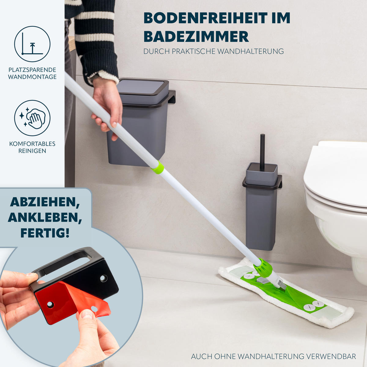 WC-GARNITUR 2-TLG. Bürste u. Eimer SAVONA Softtouch inkl. Wandhalterung, eckig - grau - Grau, Kunststoff (18/25/21cm) - bremermann