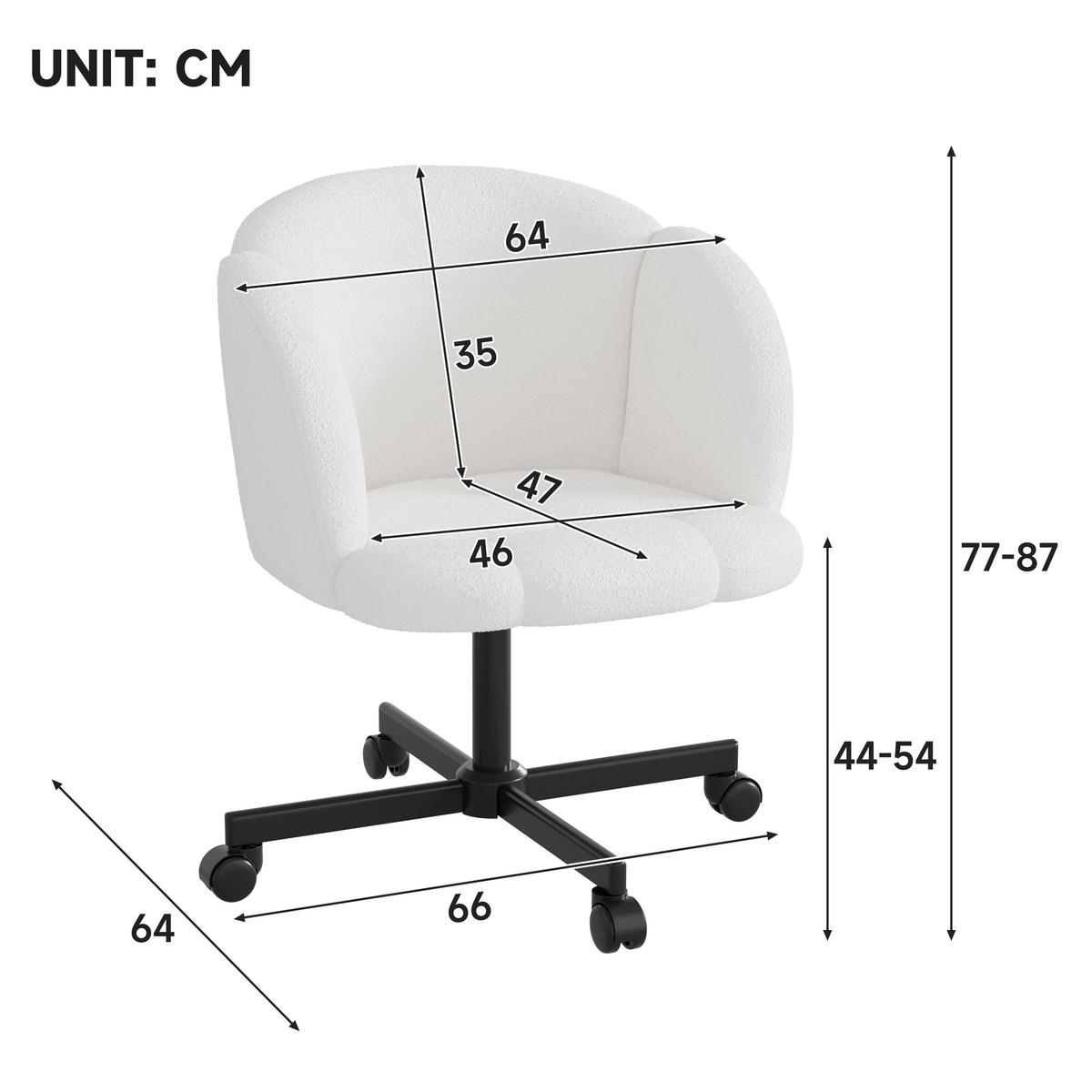 DREHSTUHL Teddy höhenverstellbar 44–54 cm, 360° drehbar 66/64/87 cm Beige - Beige, Textil (64/87/66cm) - Redom