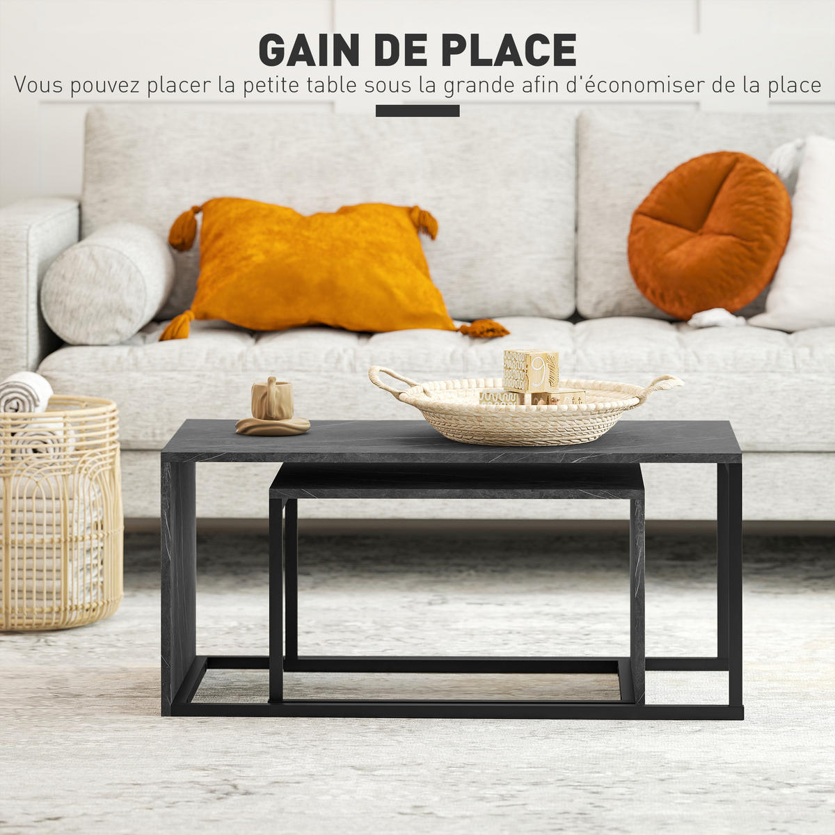 COUCHTISCH DE-15812 2er-Set nestbar, industrieller Stil Dunkelgrau - Dunkelgrau, Holzwerkstoff (90/48/42cm) - ComfortXL