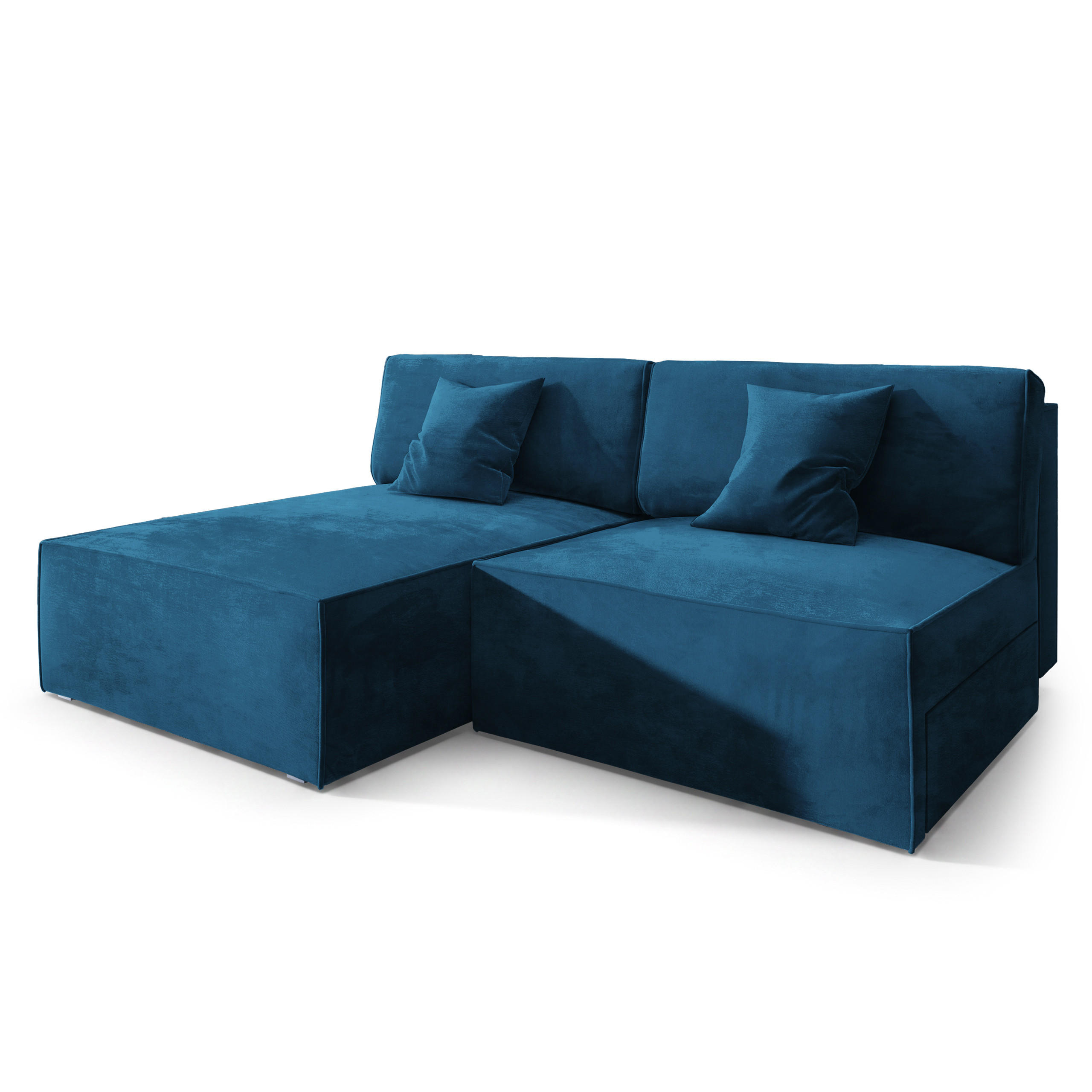 ECKSOFA FIORO M Blau Velours-Stoff mit Schlaffunktion - Blau/Grau, Holz/Kunststoff (204/148cm) - MASSENO