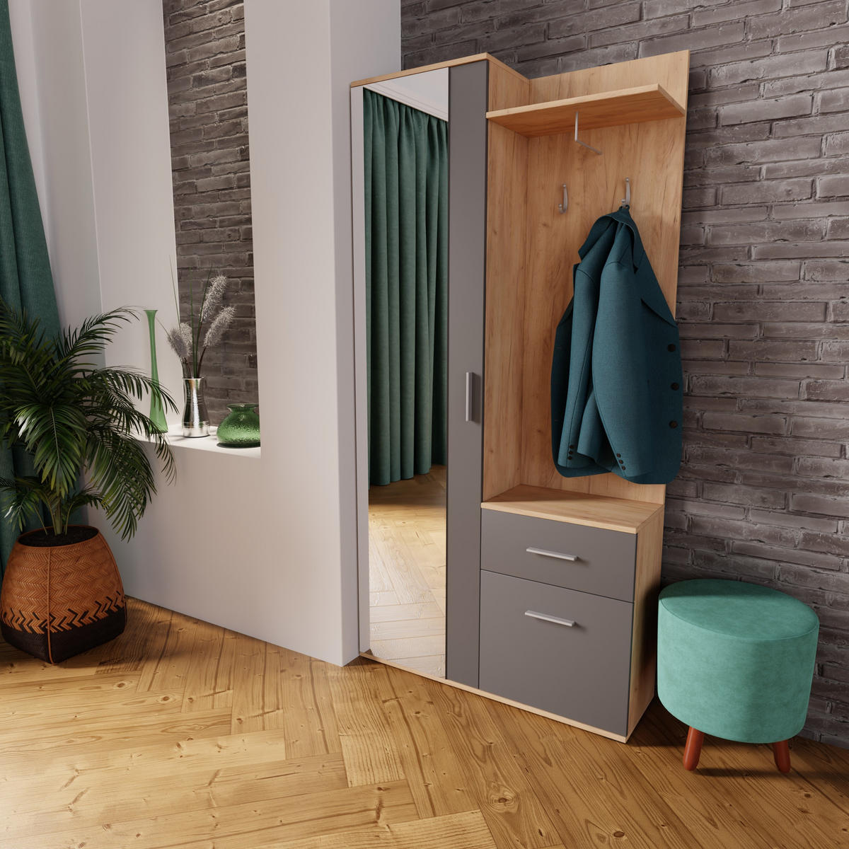 GARDEROBENSCHRANK RAMO 97/195/30 Modern Garderobenschrank Eichefarben - Eichefarben/Graphitfarben, Holzwerkstoff (97/195/30cm) - MASSENO