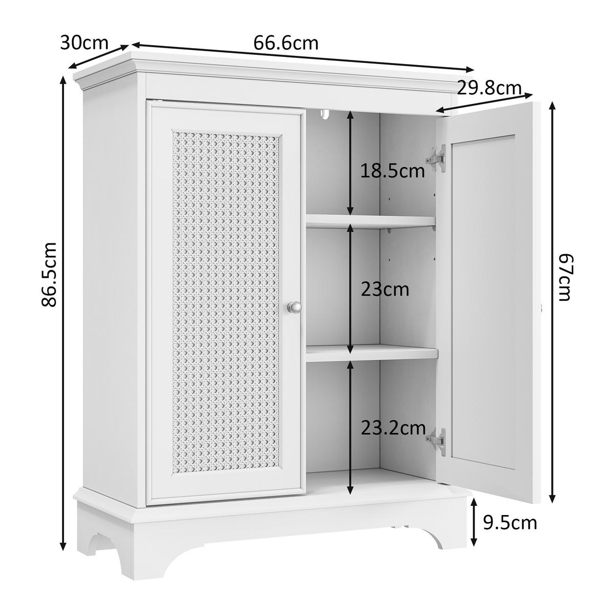 FREISTEHENDER Badezimmerschrank, weiß, mit Korbtür und verstellbarem Regal, moderner Stauraumschrank, geeignet für Bad, Wohnzimmer und Küche - Weiß, Holz (29.8/86.5/66.6cm) - Ej. Life