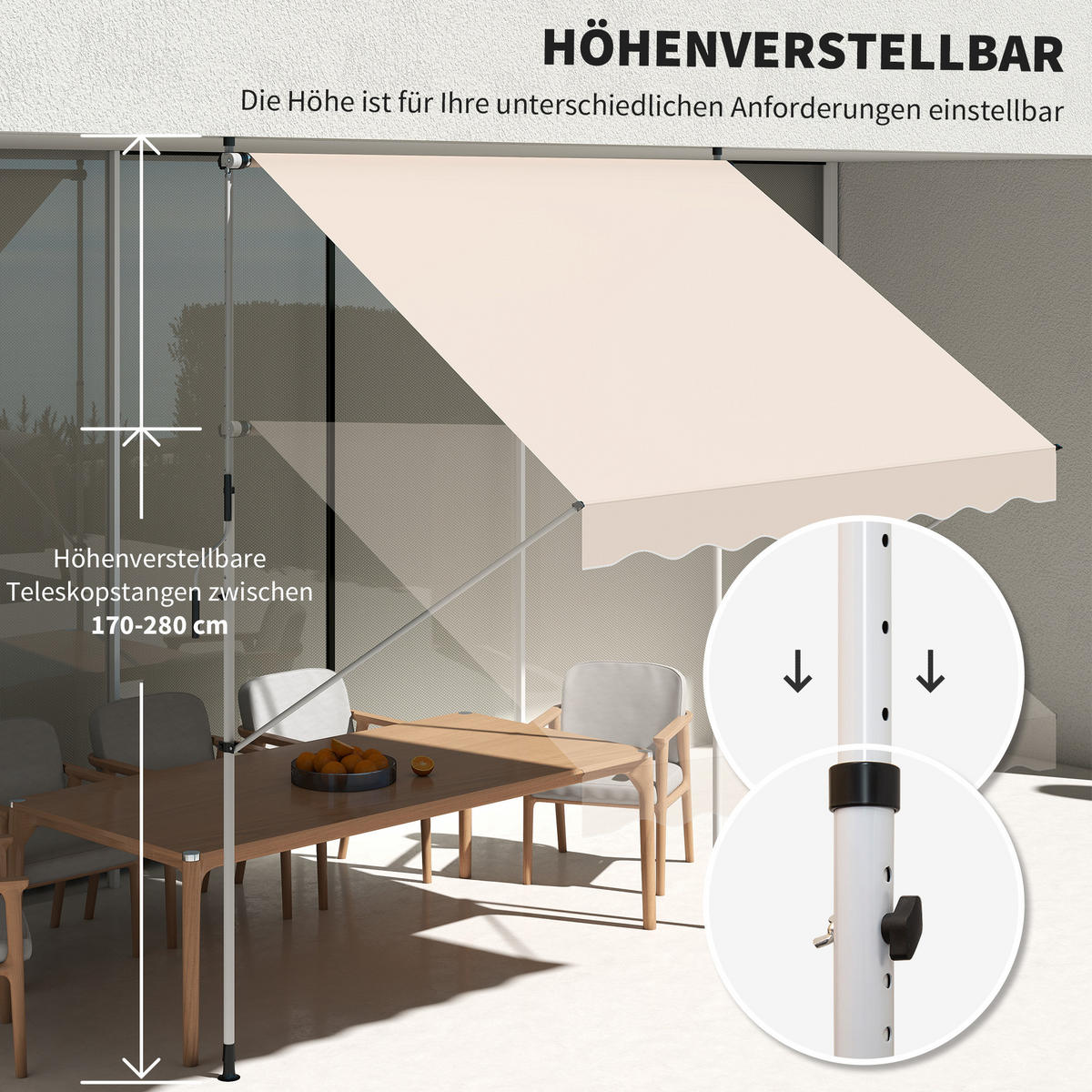 MARKISE, Blau+Weiß, Aluminium, Stahl, Polyester - Beige, Metall (150/280/300cm) - Outsunny