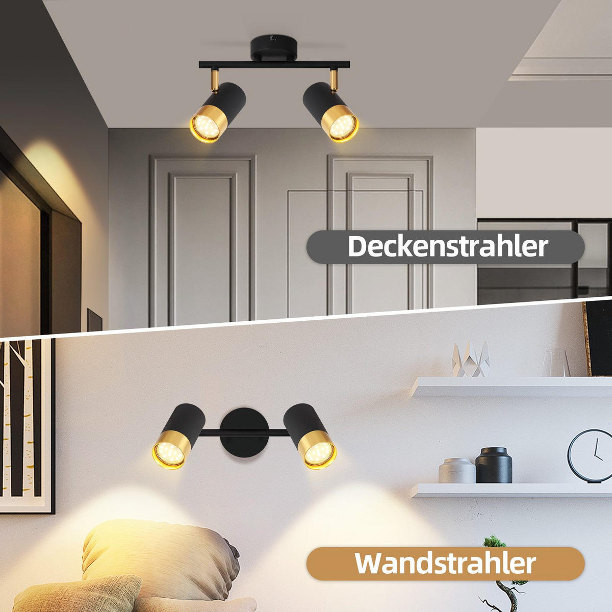 STRAHLER Schwerin 2-flammig 31/8/17 cm - Schwarz, Metall (31/8/17cm) - Nettlife