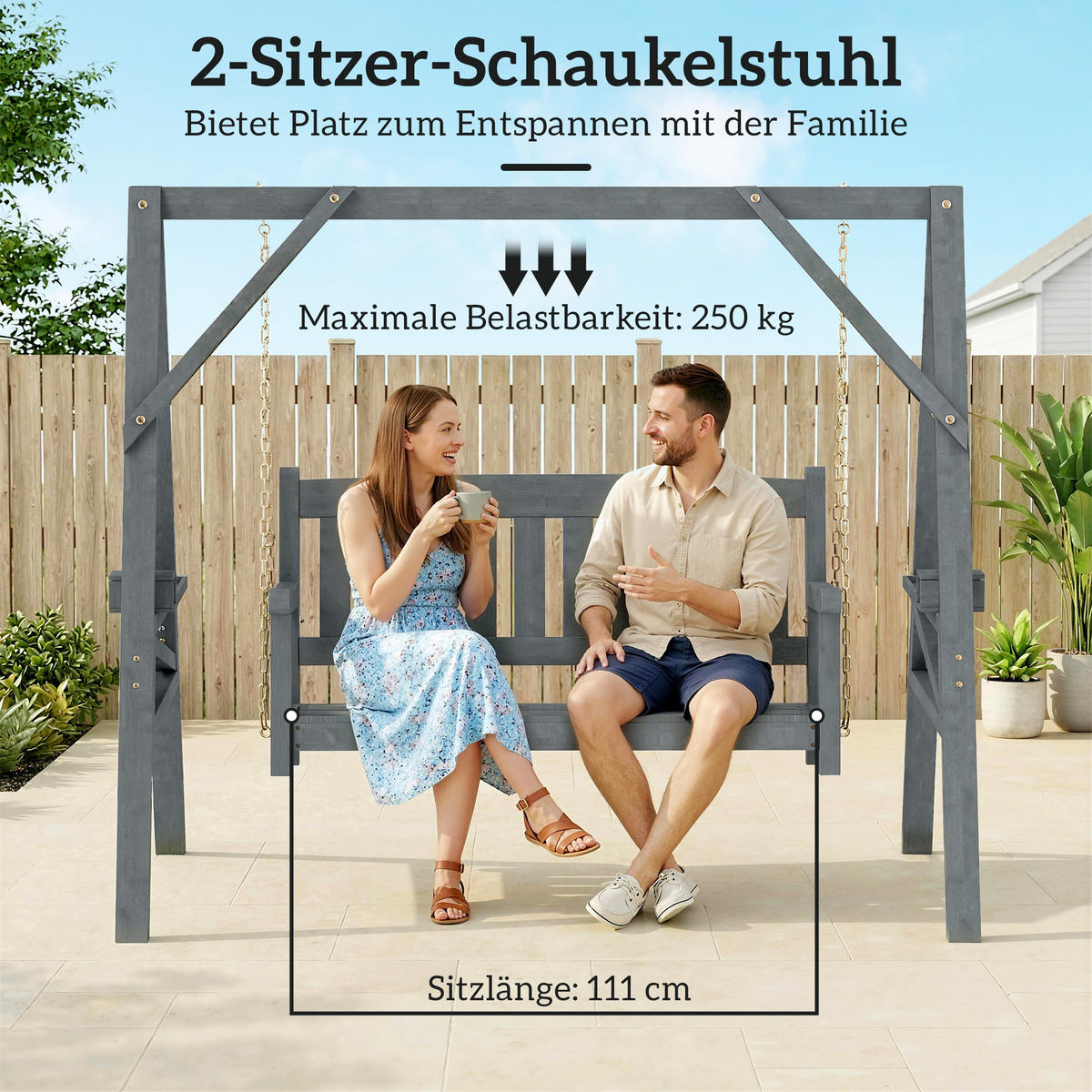 HOLLYWOODSCHAUKEL Grau 183.0/120.0/160.0cm - Grau, Holz (120/160/183cm)