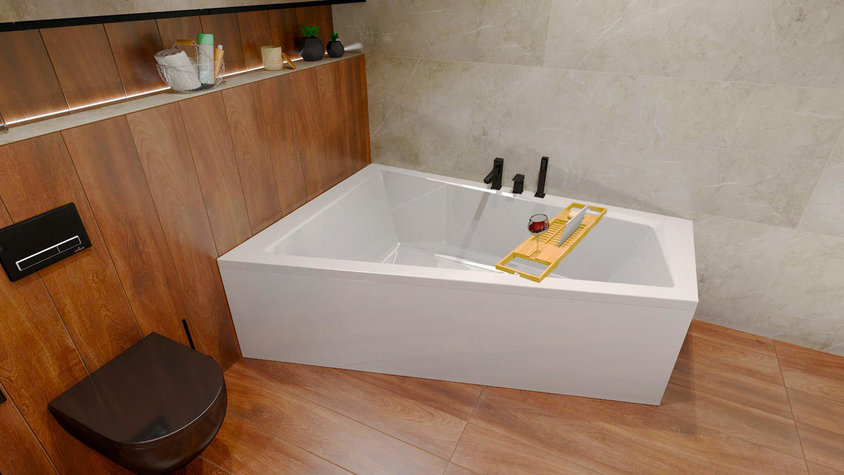 BADEWANNE Eckwanne INTIMA 180/125 Links + Schürze + Ablage Ablauf Füße - Weiß, Kunststoff (125/55.5/180cm) - bad land