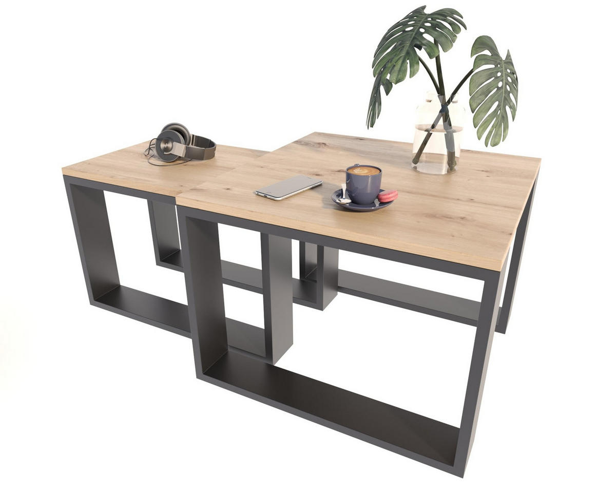 SATZTISCH im Industrie-Stil Artisan Eiche 2er-Set - Eiche Artisan, Holzwerkstoff (59.6/60/43.3cm) - Matkam Möbel