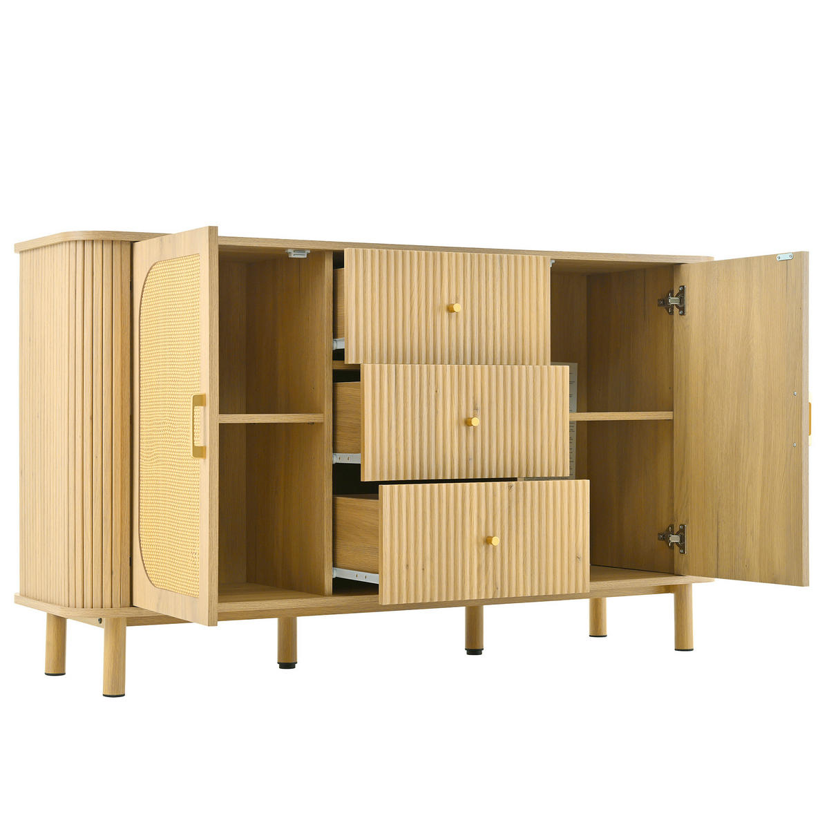 SIDEBOARD 140/40/80 cm natur aus MDF mit Rattantüren und Schubladen - Naturfarben, Holzwerkstoff (140/80/40cm) - OKWISH